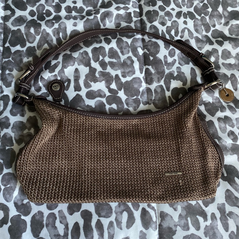 The Sak taupe crochet shoulder bag